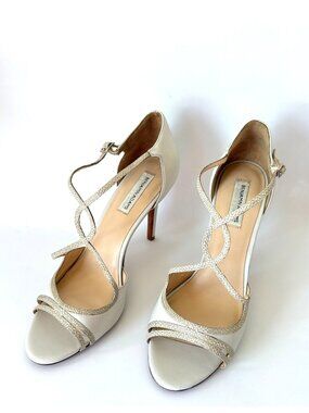 Benjamin Adams Megan Ivory Bridal Heels Leather Stiletto Sandals US 8 EU 38.5